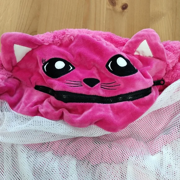 Cat Pretty Pink Soft Furry Toy Storage (Unfilled) Net with a Zipper Cushion Seat - Picture 5 of 10